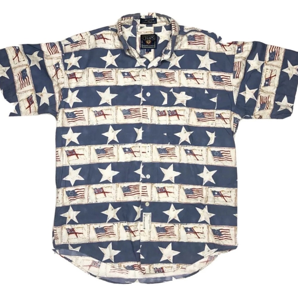 Vintage rare Retro Ralph Lauren Blue and Cream Flag Pattern Shirt